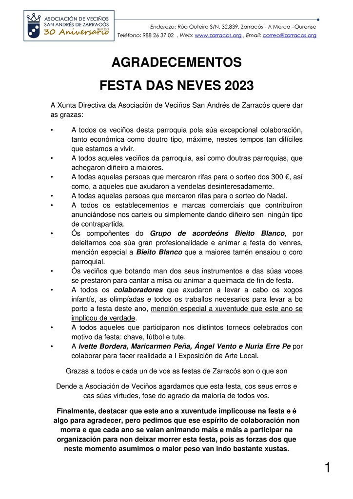 Balance económico festa das Neves Zarracós 2023
