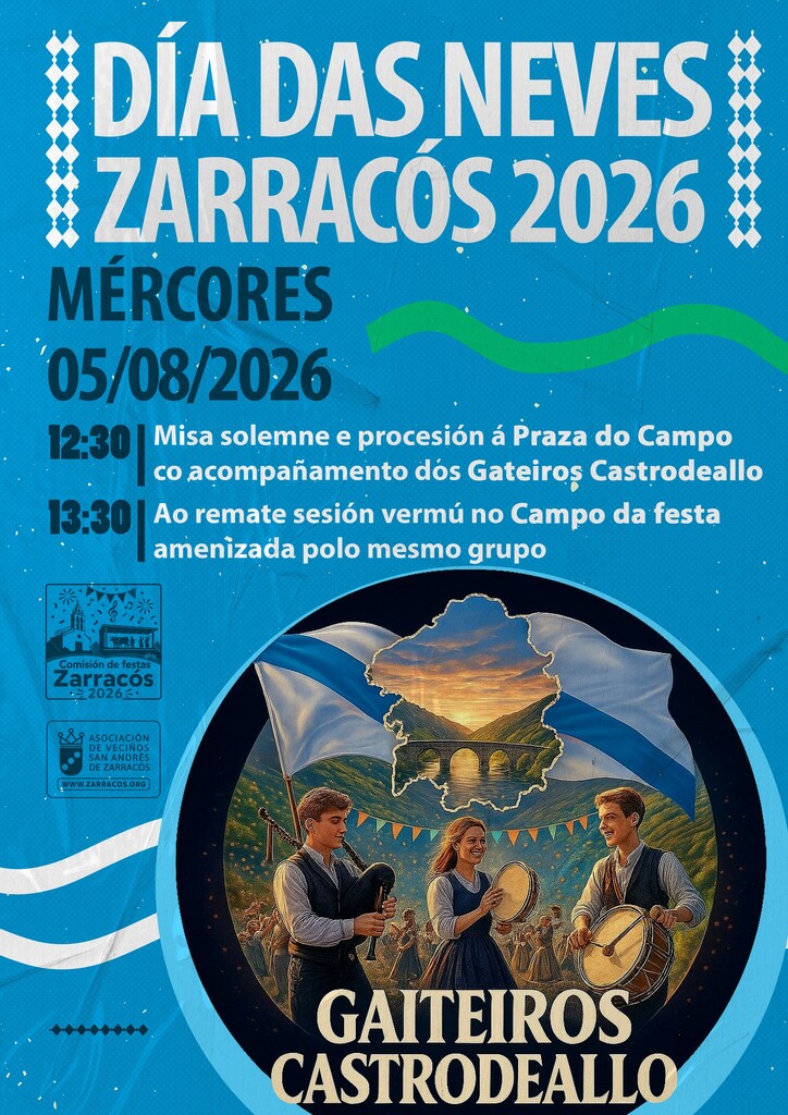 O Día das Neves 2026 celebrarase o 5 de agosto coa tradicional misa, procesión e sesión vermú